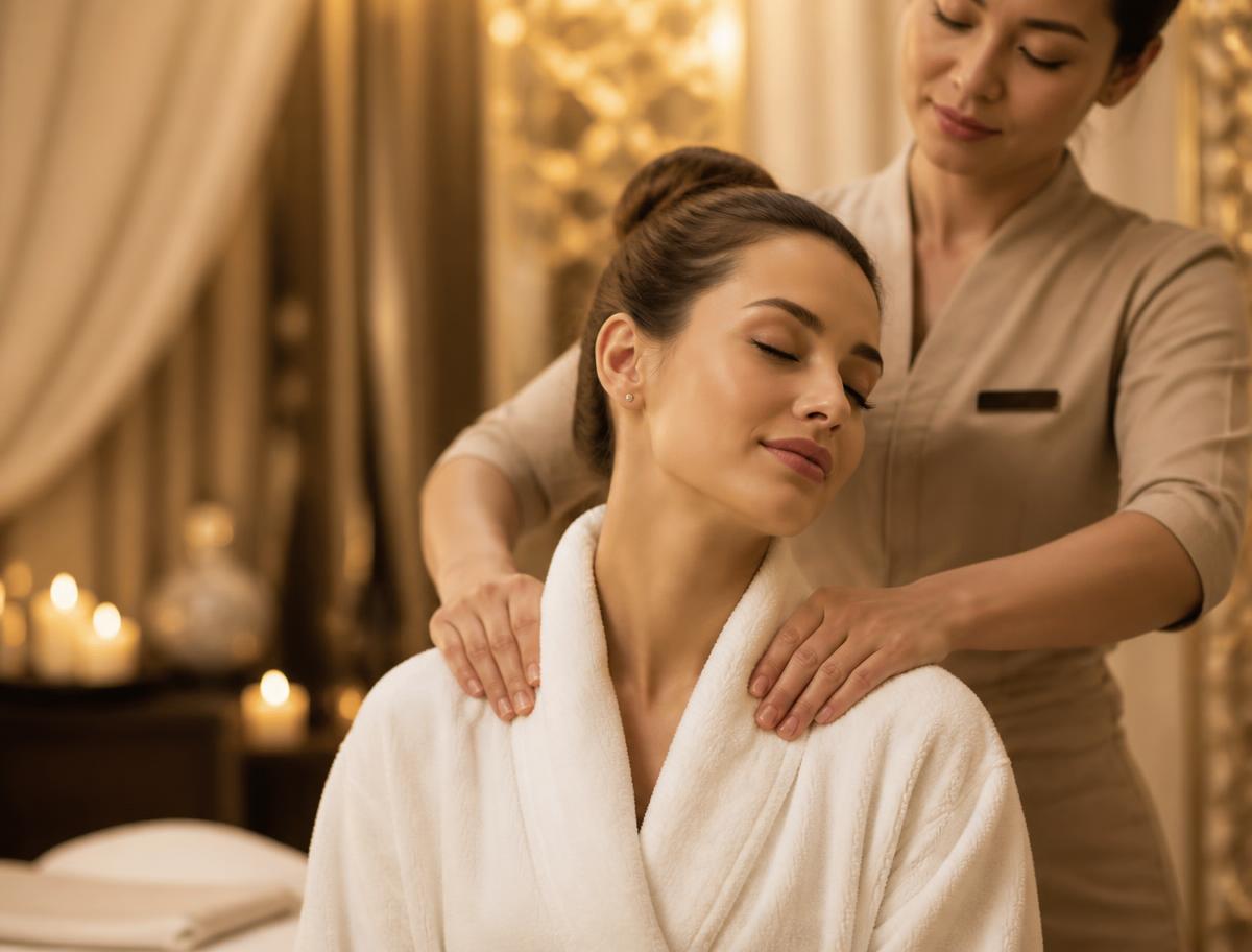 Relaxing shoulder massage inside the treatment suite